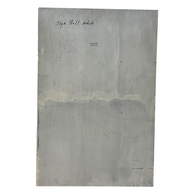 1970s Portrait of a Woman From the Medieval Age by Olga Prell Abstract Painting on Board. For Sale - Image 10 of 11