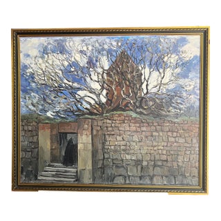 20th Century Oil Painting on Canvas by Zarian Kricorian Framed Monastery For Sale
