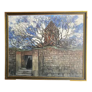 20th Century Oil Painting on Canvas by Zarian Kricorian Framed Monastery