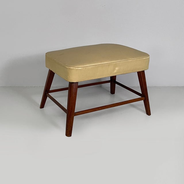 Italian Art Deco Pouf in Wood and Beige Satin, 1940s For Sale - Image 13 of 13