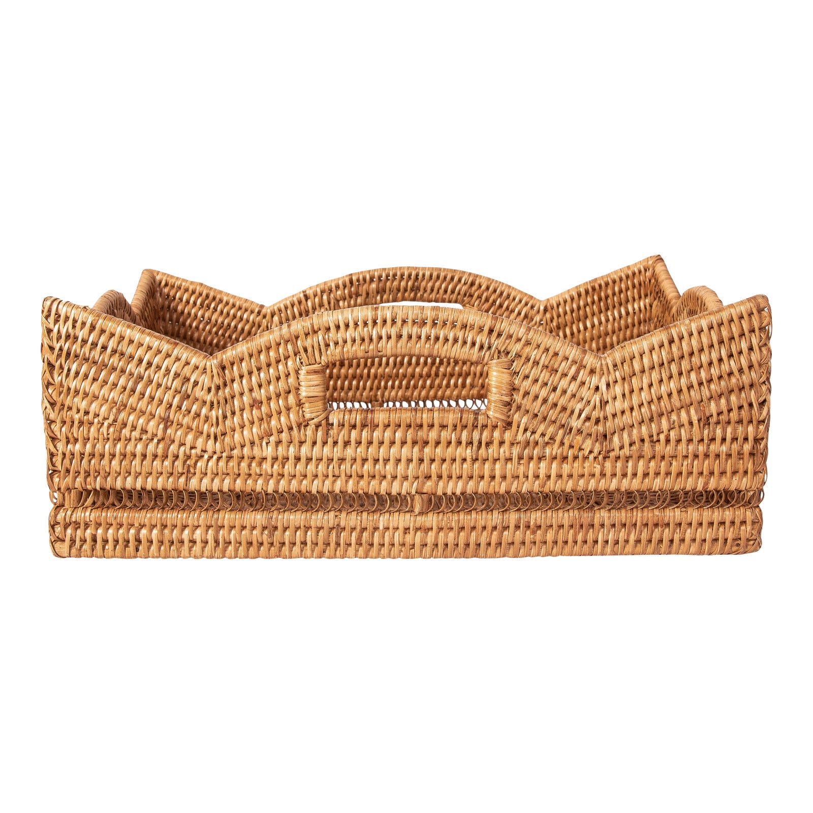 Artifacts Rattan Rectangular Scalloped Shelf Basket Honey Brown