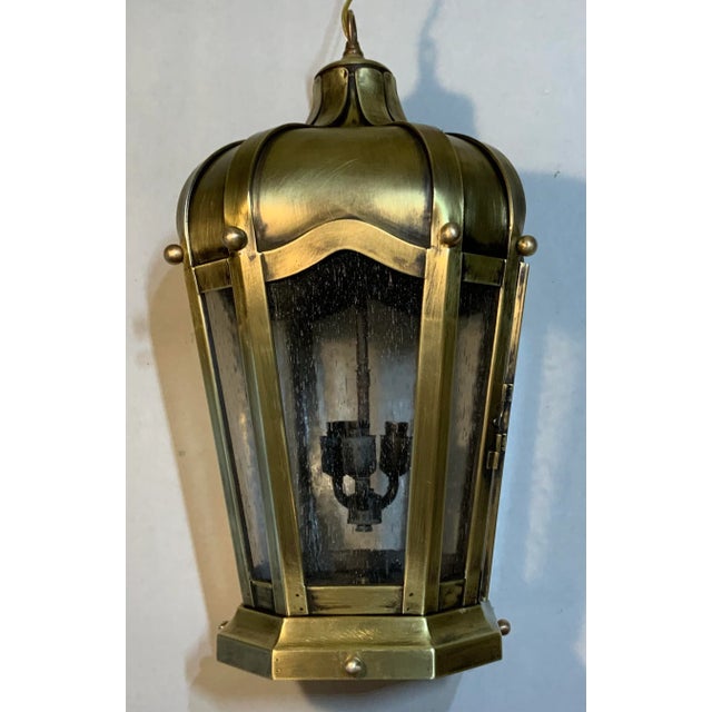 Brass 1990s Hand Crafted Solid Brass Hanging Lantern For Sale - Image 8 of 12