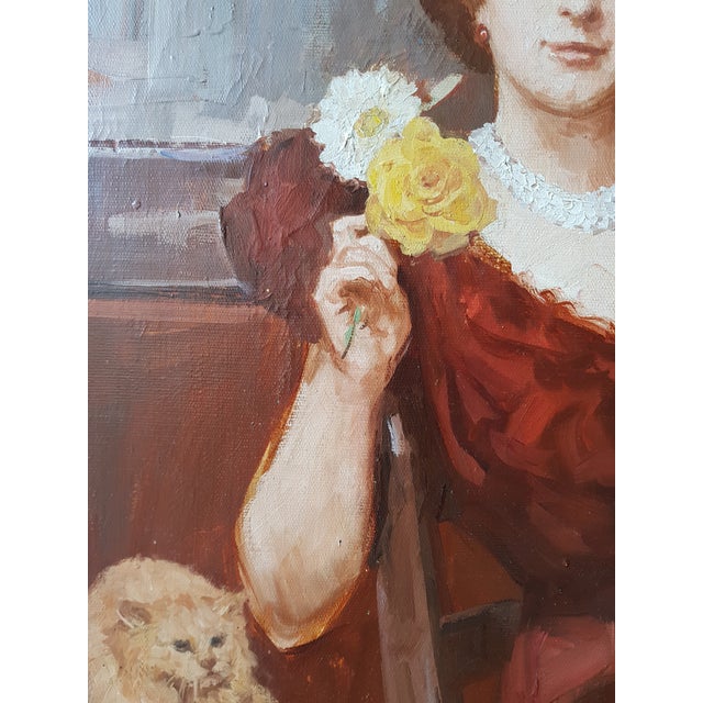 Textile Zeytline Leon - Belle Epoque Scene - Women in Paris - Large Oil on Canvas - Circa 1930 For Sale - Image 7 of 16
