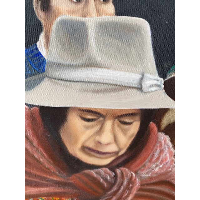 Realism 1960s Realistic Folk Art Original Painting of Indigenous People Signed Parrotts For Sale - Image 3 of 8