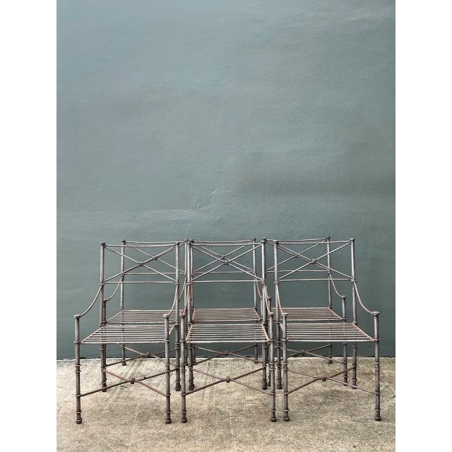 Modern Vintage Target Back Wrought Iron Dining Chairs - Set of 6 For Sale - Image 3 of 12