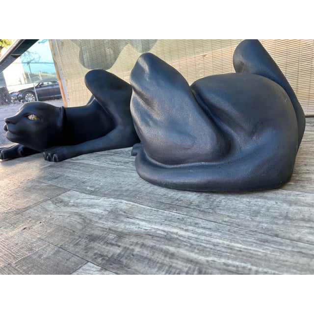 Large Hollywood Regency Black Panther Sculptural Base Coffee Table. Circa 1970s For Sale - Image 15 of 17
