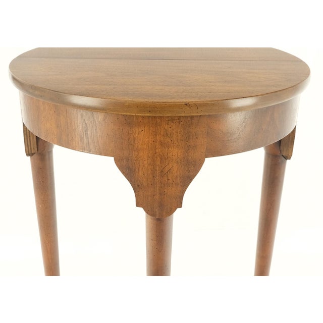 Pair Walnut Baker Demilune Flip Top Round End Side Console Occasional Table MINT For Sale - Image 6 of 12
