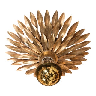 Hollywood Regency Flush Mount Chandeliers with Gilt Starburst Detailing - a Pair For Sale