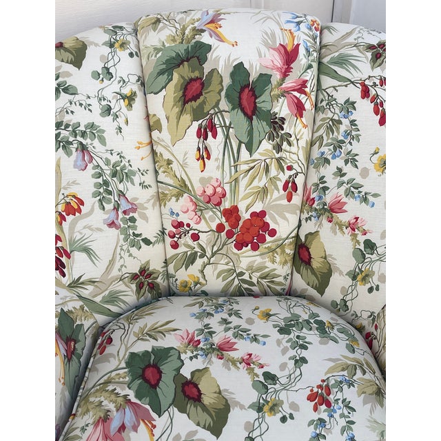 George Smith Attr. Floral Swivel 2 Armchairs and Ottoman For Sale - Image 9 of 11