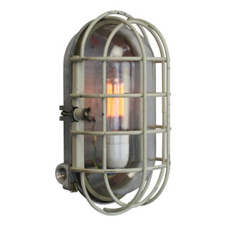 Vintage German Industrial Gray and Clear Glass Wall Sconce For Sale
