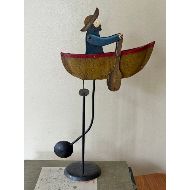 Vintage Folk Art Man in Row Boat Balancing Sculpture For Sale - Image 9 of 12