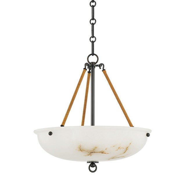 Transitional Hudson Valley Lighting Mark D. Sikes Somerset 3-Light Pendant with Rattan Accent, Distressed Bronze For Sale - Image 3 of 3