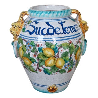 Large Glazed Ceramic Lemon Urn, 1990s For Sale