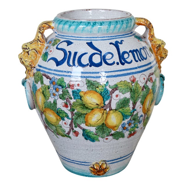 Large Glazed Ceramic Lemon Urn, 1990s For Sale