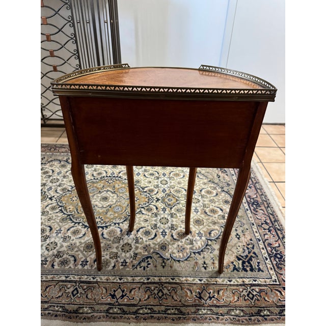 Pair of Vintage Louis XV Style Demilune Nightstands French Inlaid 3 Drawer Tables For Sale - Image 15 of 17