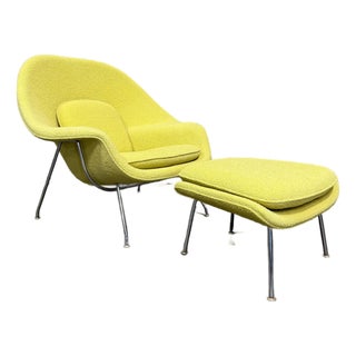 Authentic Knoll Womb Chair & Ottoman by Eero Saarinen – Original Knoll Bouclé Upholstery (Chartreuse) For Sale