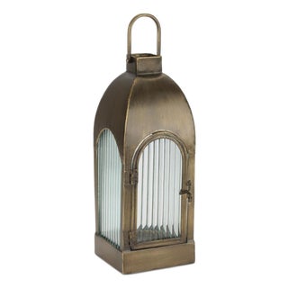Arched Iron and Ribbed Glass Lantern 17.5"H For Sale