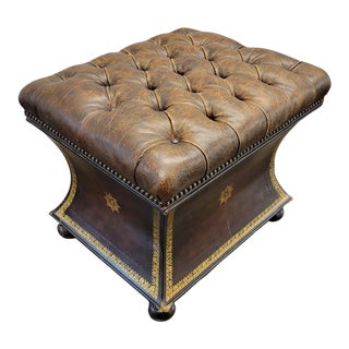 Vintage Maitland-Smith Tufted Brown Leather Storage Bench Footstool For Sale