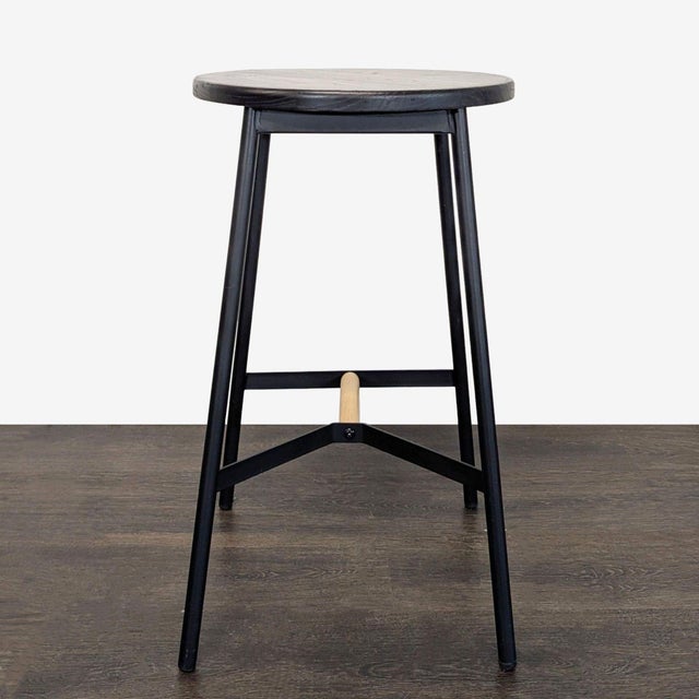 Modern Black Metal & Wood Round Stool – Minimalist Design For Sale In San Francisco - Image 6 of 9
