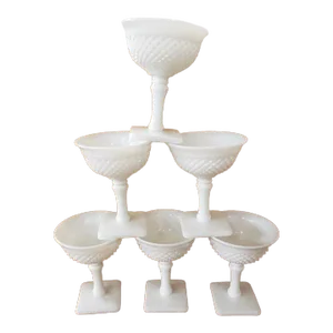 1950s Westmoreland English Hobnail Milk Glass High Footed Sherbert Glasses- Set of 6