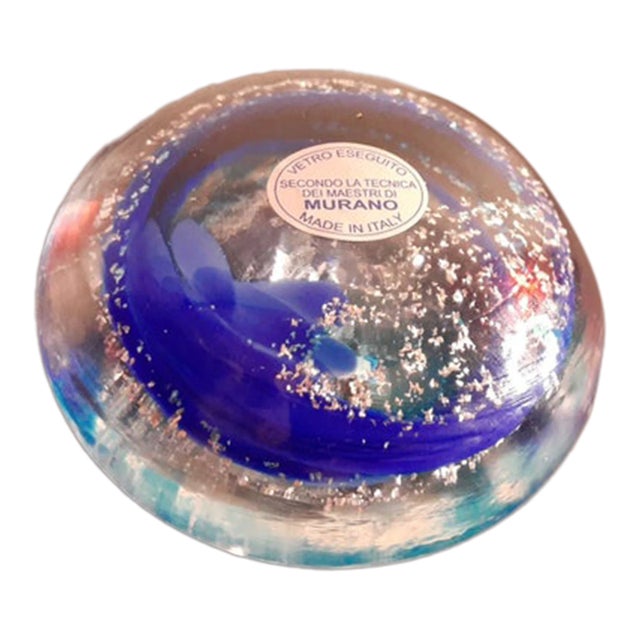 1980s Murano Art Glass Cobalt Blue Aventurine Paperweight, Made in Italy For Sale