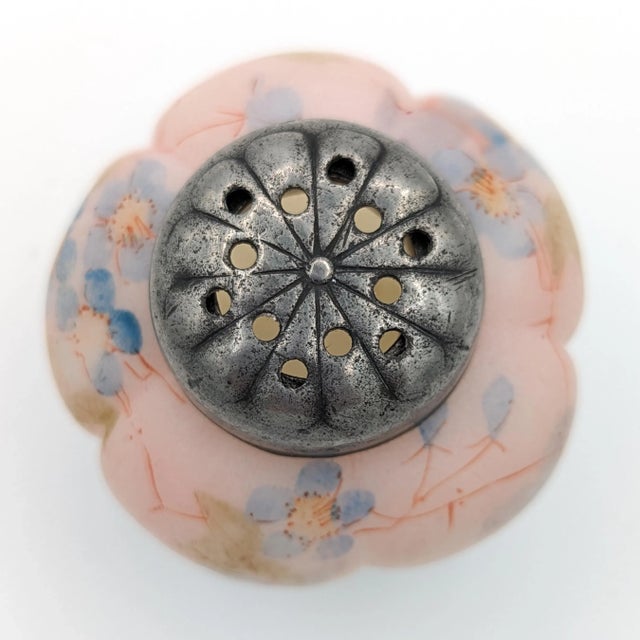 Glass Antique Mount Washington Hand Painted Burmese Art Glass Melon Shaped Shaker, Circa 1890 For Sale - Image 7 of 12