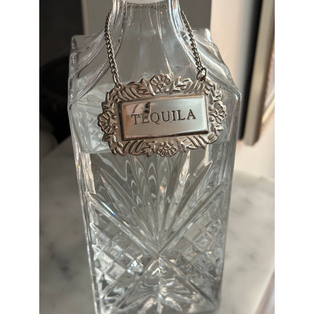 Mid 20th Century Ornate Silver-Tone “Tequila” Decanter Label With Chain - Barware For Sale In New Orleans - Image 6 of 6