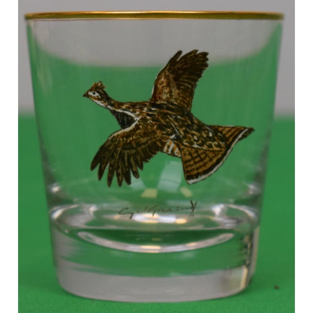 Traditional Set X 6 Cyril Gorainoff Hand Painted Gamebird Old Fashioned Glasses For Sale - Image 3 of 8