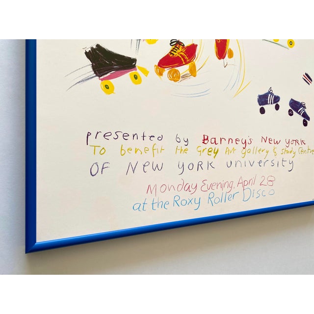 Cream David Hockney Vintage 1980 Lithograph Print Barney's New York Framed Roxy Roller Disco " David's Evening on Wheels " Pop Art Event Poster For Sale - Image 8 of 15