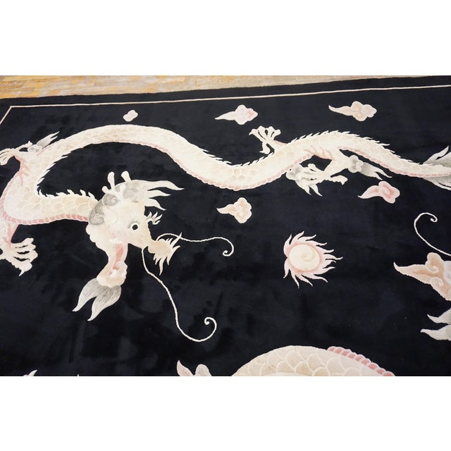 1980s 1980s Black Dragon Vintage Chinese Peking Rug 9'x 12' Handknotted Wool Carpet For Sale - Image 5 of 8