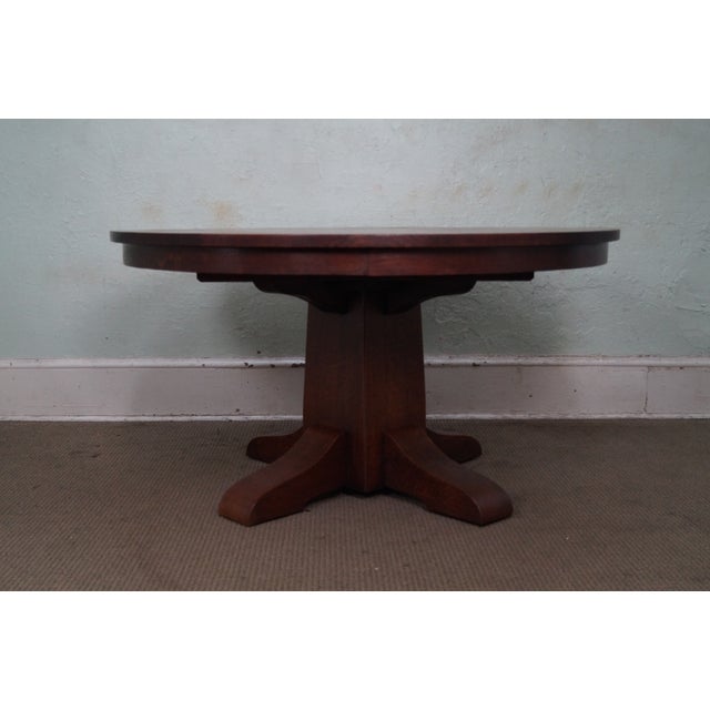 Antique Gustav Stickley Round Mission Oak Dining Table & 6 Leaves