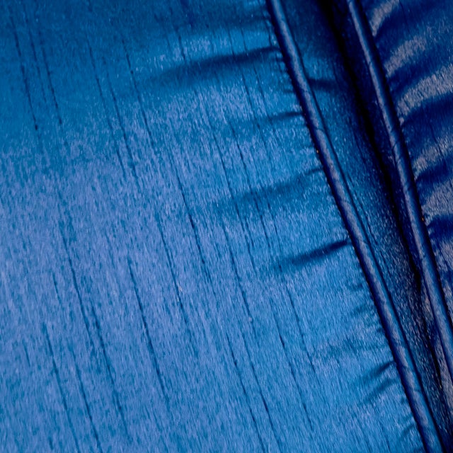 1980s Art Deco Chinoiserie Style Royal Blue Allover Upholstered 3-Seater Sofa For Sale - Image 13 of 16