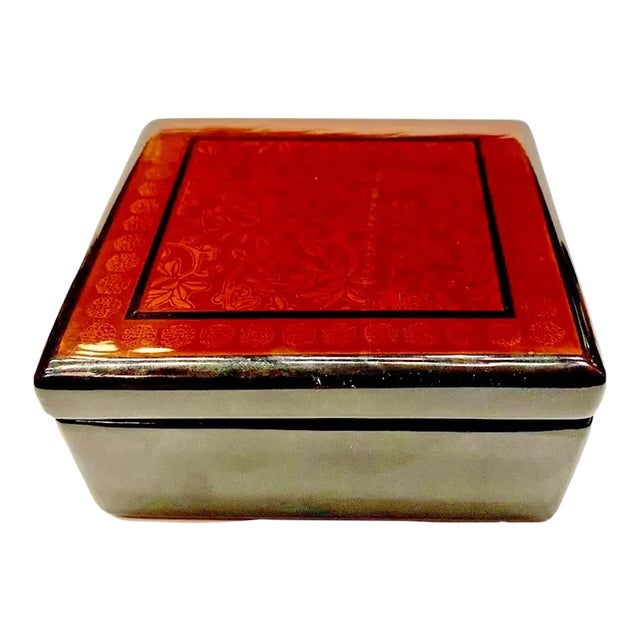 1960s Vintage Kashmir Black Lacquer Papier Mache Box For Sale