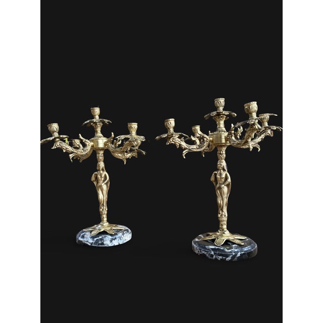 French Gilt Bronze and Marble Candleholders, 1800s, Set of 2 For Sale - Image 11 of 18
