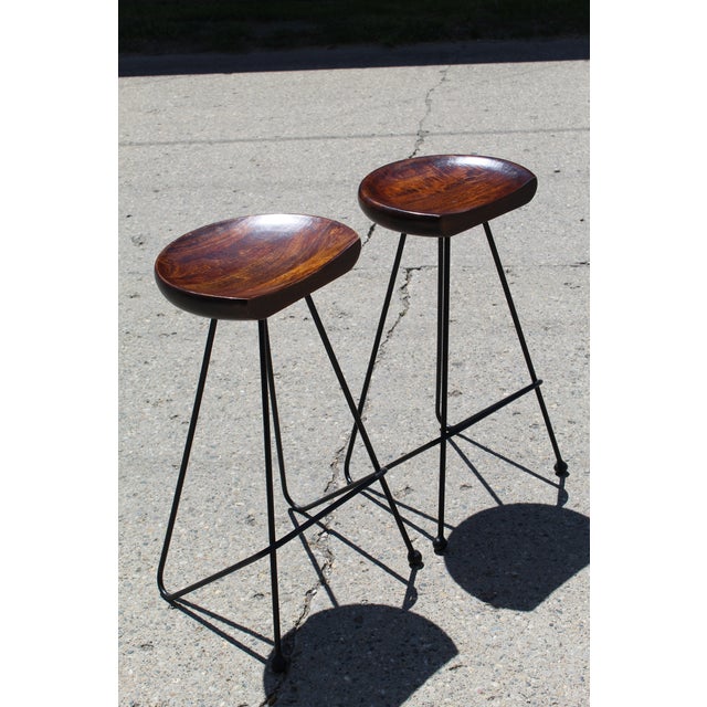 Wood Mid Century Modern Greta Grossman Style Bar Stools- a Pair For Sale - Image 7 of 13