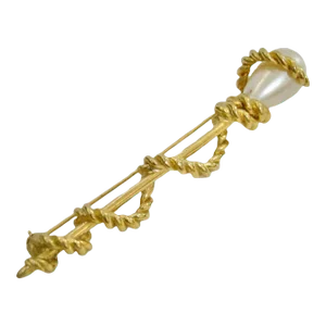 1970s Vintage Givenchy Large Gold Glass Pearl Stick Pin