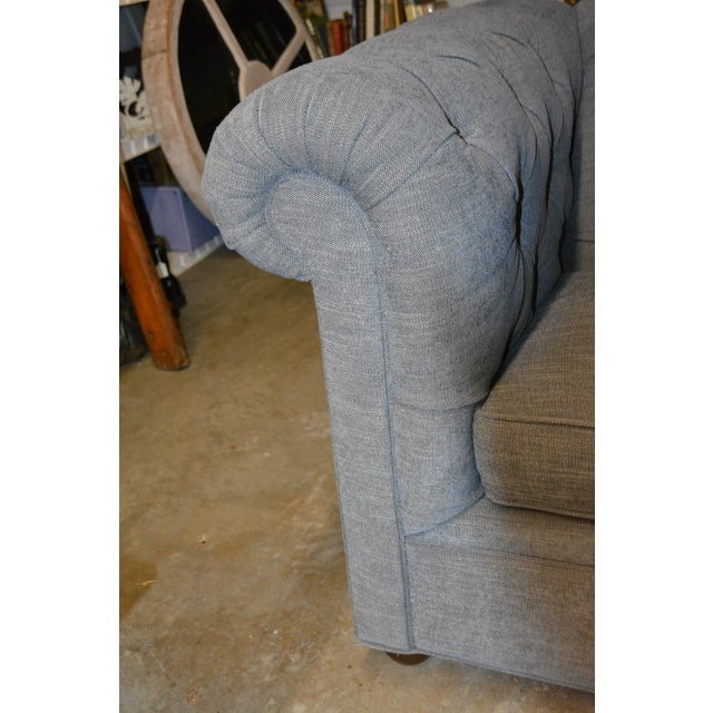 Pottery Barn Gray Tweed Look Tufted Chesterfield Loveseat Sofa Couch Rolled Arms For Sale - Image 6 of 15