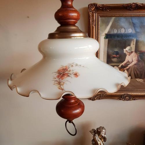 Special Pendant Light Lamp with Wood Handle & Opaline Glass For Sale - Image 11 of 11