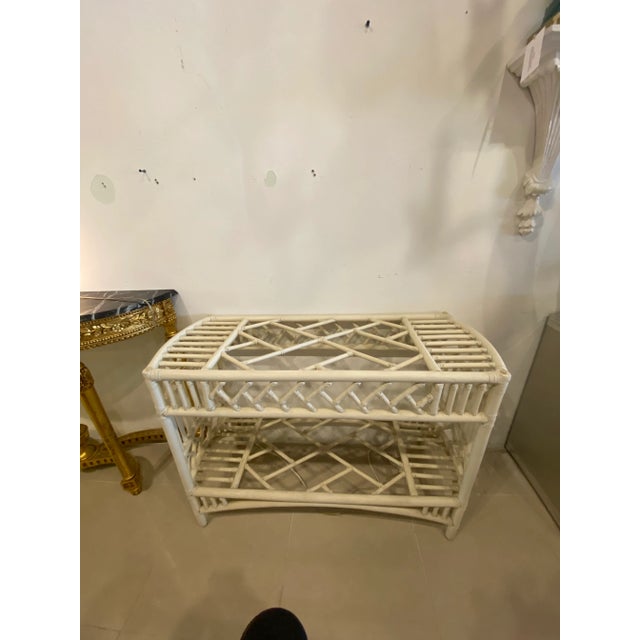 Wood Vintage Rattan Chinese Chippendale Ficks Reed Console Table For Sale - Image 7 of 12
