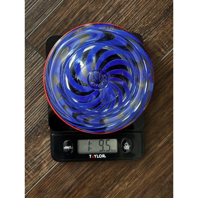 Vintage Johnathon Schmuck Signed Cobalt Blue Swirl Art Glass 94 Lid For Sale - Image 14 of 14