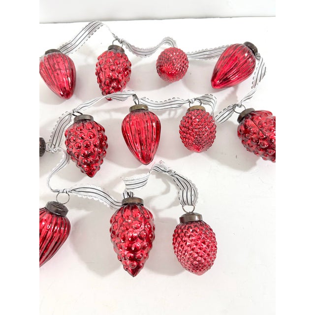 Traditional Vintage Red Kugel-Style Mercury Glass Christmas Ornament Garland, 48" For Sale - Image 3 of 8