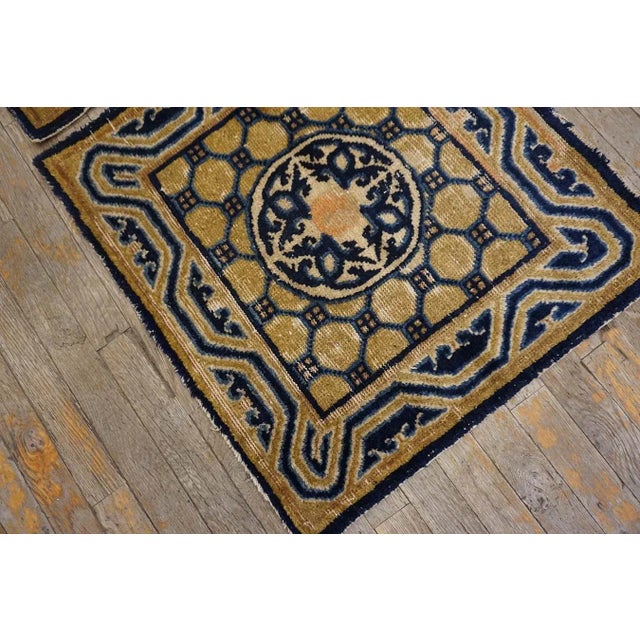 1820s Blue Navy Geometric Pair of Antique Chinese Ningxia Rug 2'2" X 2'0" Knotted Pile Wool Carpets For Sale - Image 11 of 11
