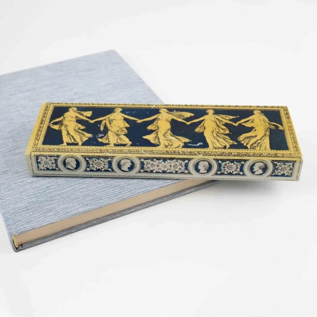 1960s Vintage Greek Muses Metal Decorative Box With Sliding Wood Interior For Sale - Image 5 of 13