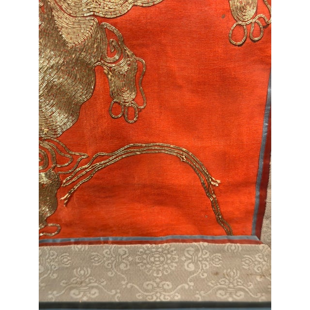 19th-Century Qing Chinese Red Silk & Gold-Thread Buddhist Lion Embroidery For Sale - Image 9 of 17