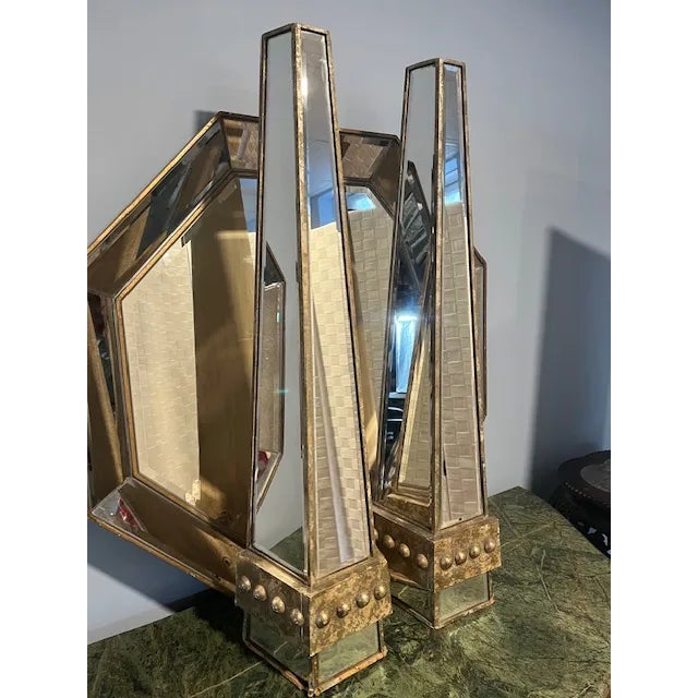 1990s Hollywood Regency Mirror With Pair of Mirror Obelisks - 3 Piece Set For Sale - Image 11 of 12