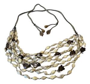 Golden Citrine, Smoky Quartz and Pearl Necklace With Bronze Accents by Pera Jewelry From Colombia