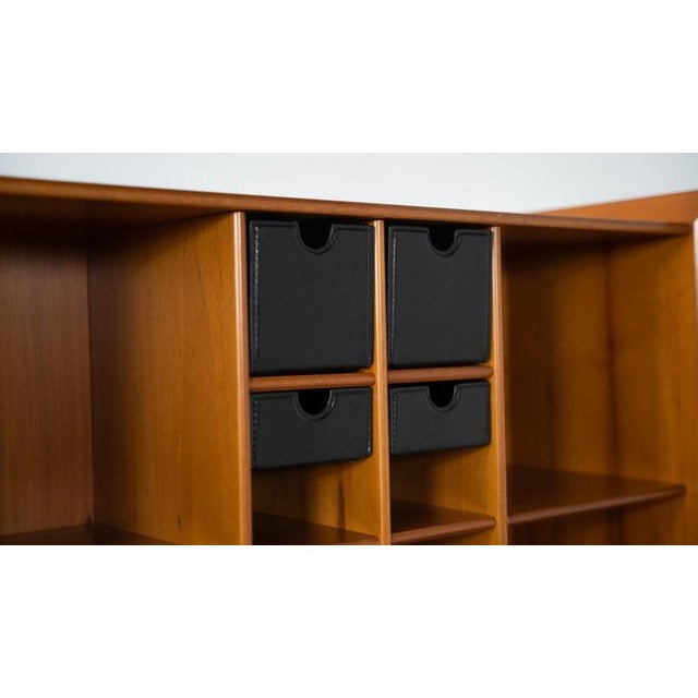 Mid-Century Modern Cabinet in Wood and Leather, Italy, 1970s For Sale - Image 3 of 14