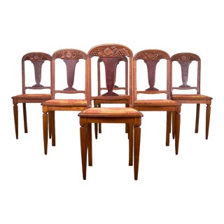 1930s French Art Deco Oak Dining Chairs - Set of 6 For Sale