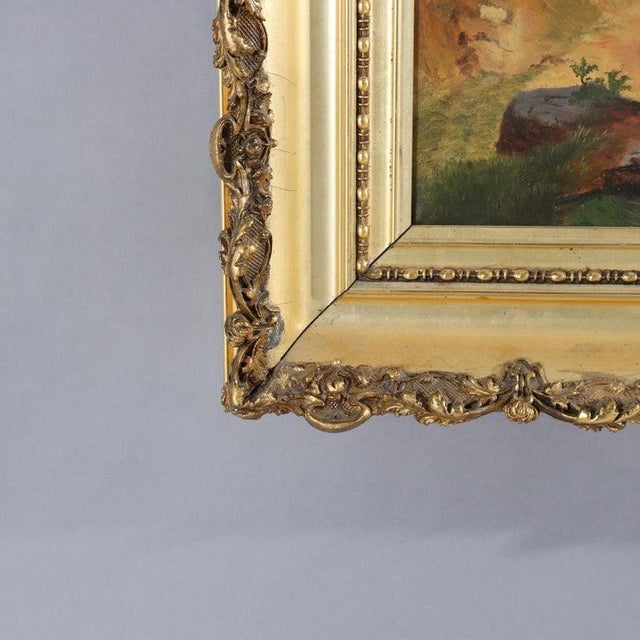 Antique Hudson River School Oil on Canvas Painting of a River Scene C1900 For Sale - Image 6 of 10