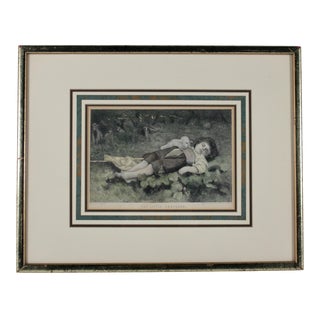 1865 "The Little Shepherd" Hand-Colored Engraving After Painting by Michetti For Sale